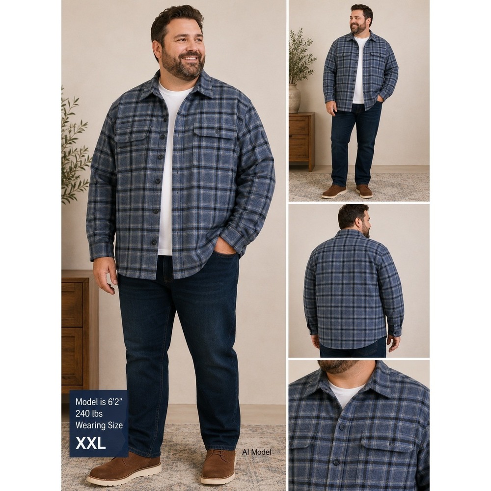 Robert‎ Barakett Maverick Overshirt XXL Blue Plaid Shacket Shirt Casual Layering